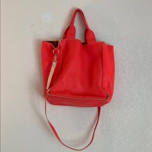 Gap Neon Orangey Pink Leather tote
